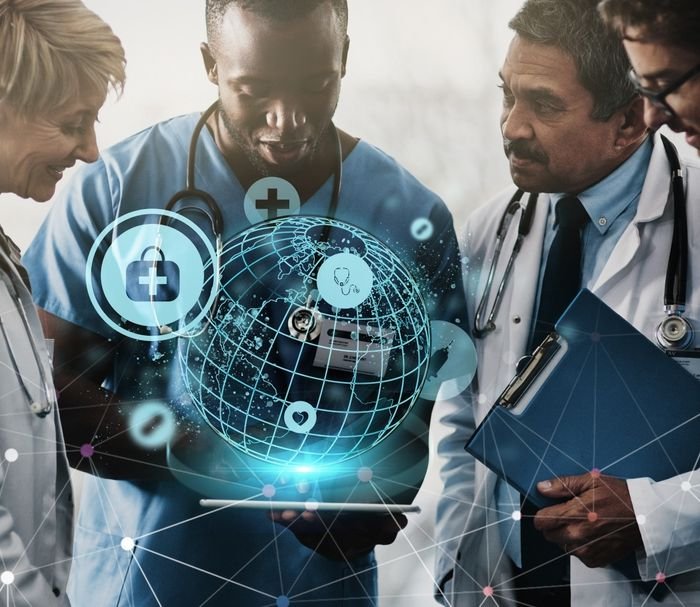 Hologram,,Tablet,And,Team,Of,Doctors,Future,Technology,In,Medical